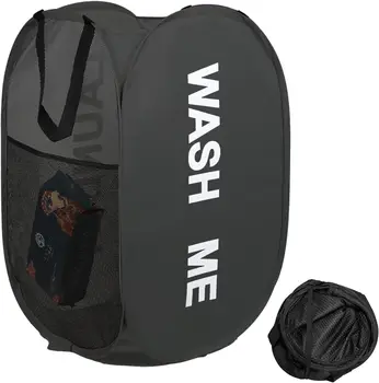 Large Capacity Foldable Mesh Pop-up Laundry Hamper Handy Bathroom Collapsible Basket for Dirty Clothes Home Storage Organization
