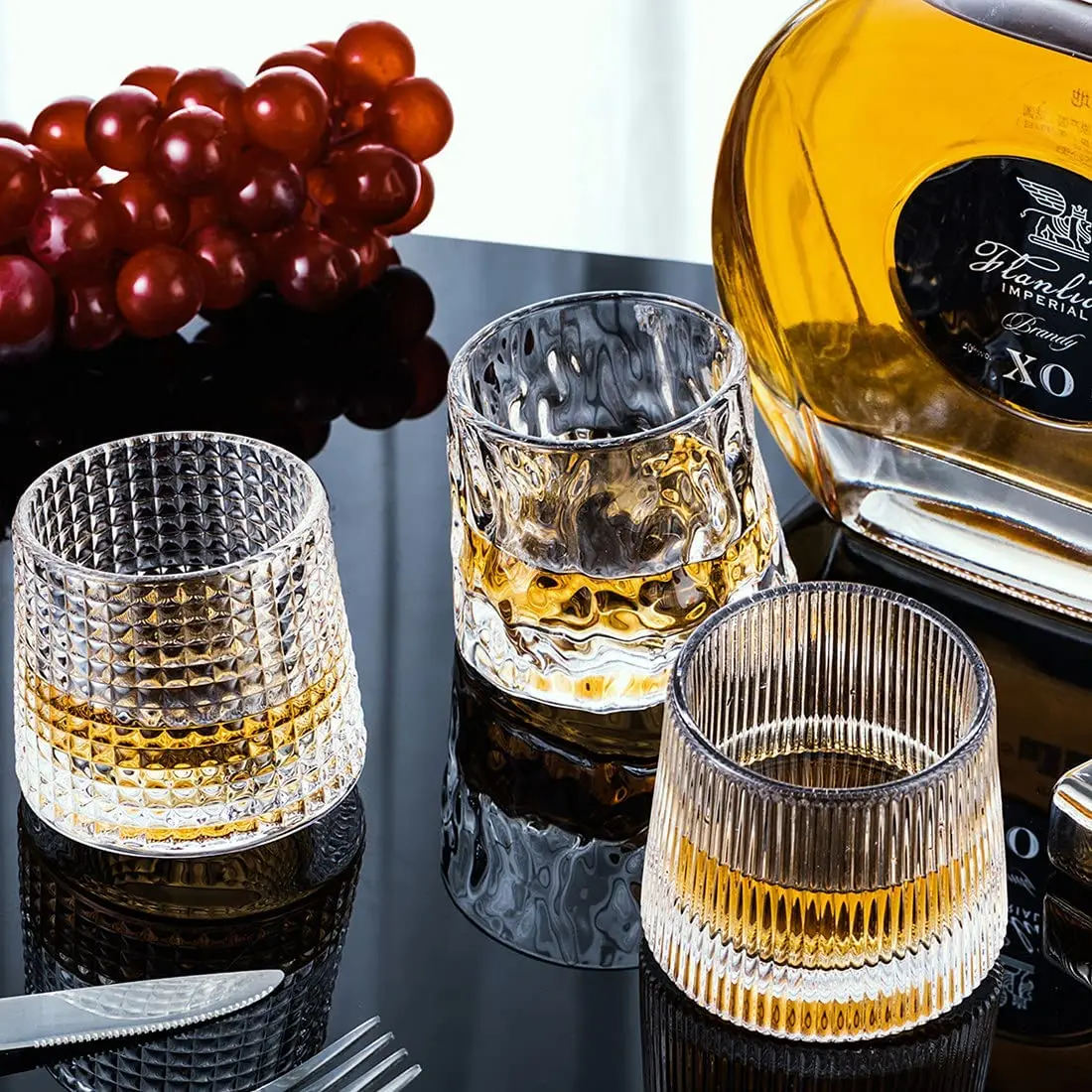 Rotatable Fashioned Crystal Whiskey Glass Cup Tumbler Rocks Bar Glass For Drinking Bourbon 1015