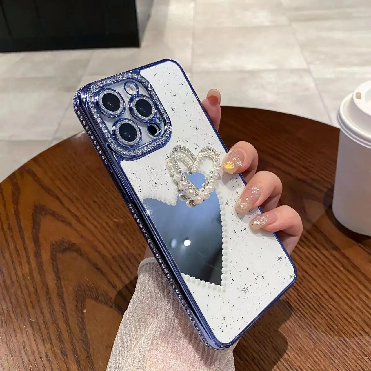 Girl Case Heart Mirror Diamond Mobile Phone Case Women Design Glitter Cell Phone Case for Samsung S23 S24 S25 Plus Ultra