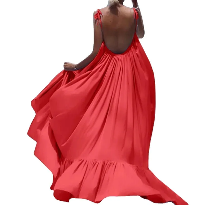 Boho Maxi Dress Women Spaghetti Strap Backless Long Summer Dress Party  Bohemian Beach Dresses for Pregnancy