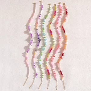 Elegant Natural Shell Necklace with 18K Gold Plated Stainless Steel Chain Handmade Colorful String Rope Chic Accessory