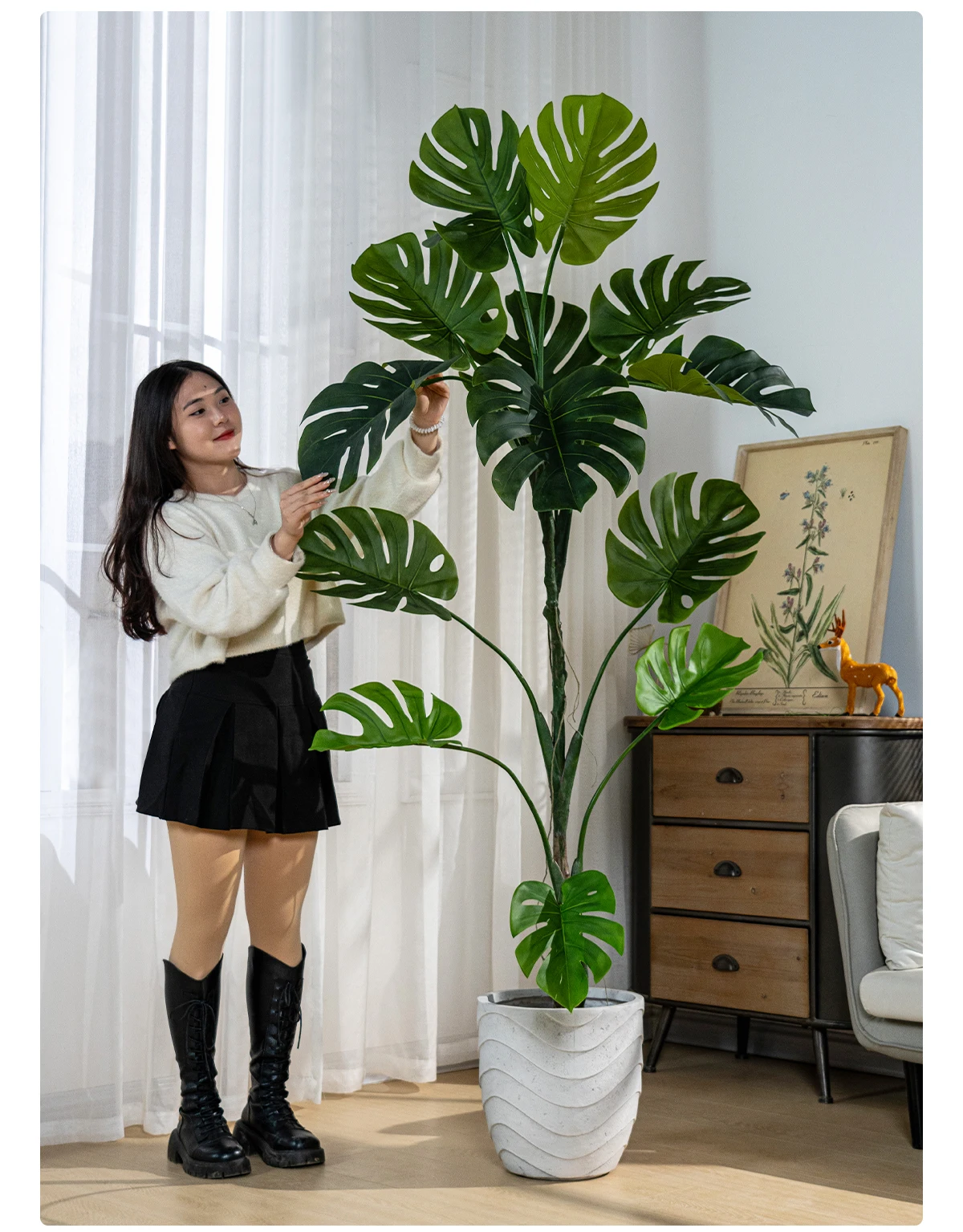 Modern Large Monstera Artificial Trees Realistic Silk Plastic Grass Faux for Indoor Outdoor Hotel Office Decor UV Landscape supplier