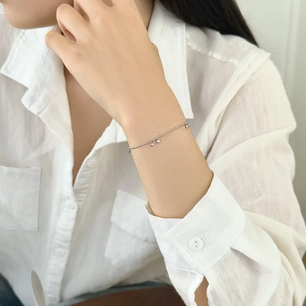 KAKODIY Simple Design Elegant 925 Sterling Silver Bead Chain Women's Fine Fashion Jewelry Love Pendant Bracelet detail 1