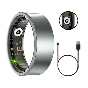 Black Silver Electronic 18mAh Battery Life Health Smart Ring Magnetic Charging For Mobile Phone