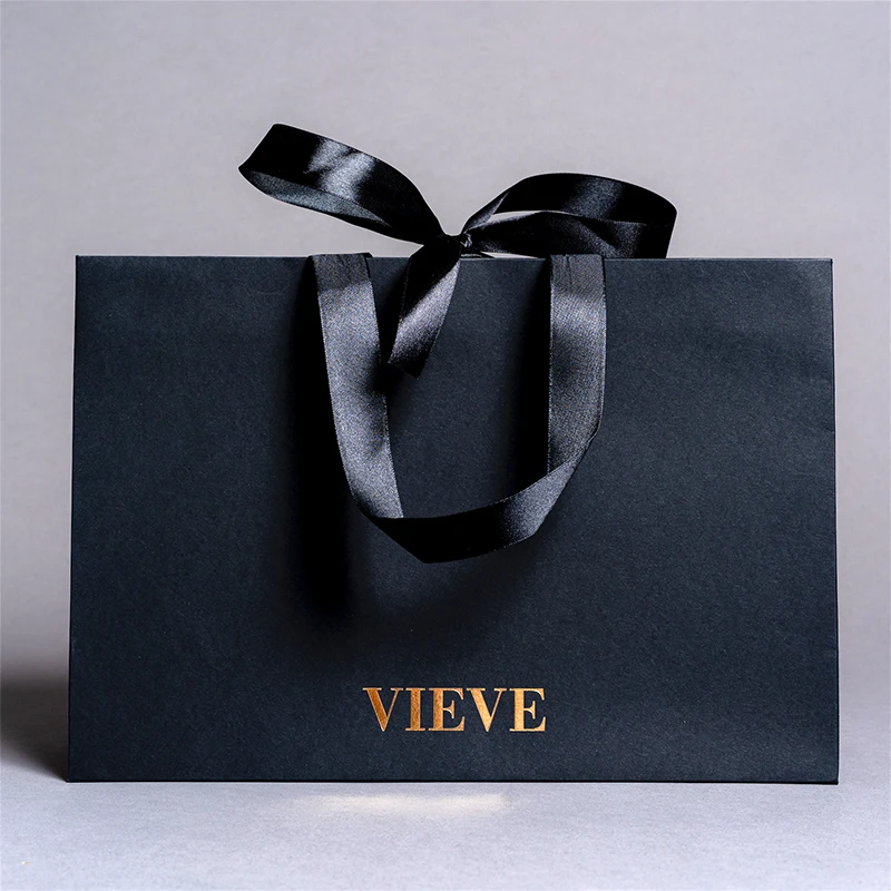 Custom Printed Paper Bags No Minimum Luxury Matt Black Gift Bags Eco