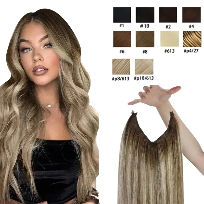 Extension per capelli umani Remy neri con filo invisibile e filo di pesce_voghion.com