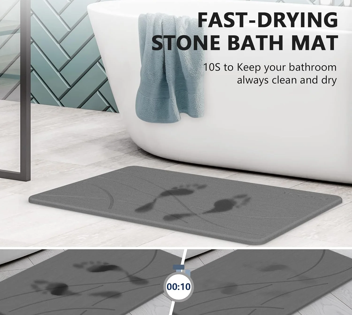 Stone Bath Mat,Diatomaceous Earth Shower Mat,Non-slip Super Absorbent ...