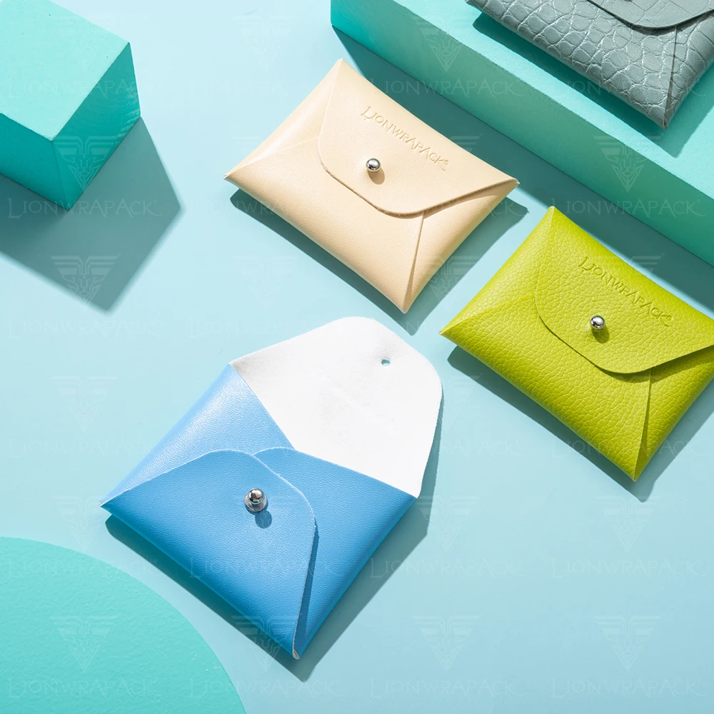 Custom Leather Jewelry Pouch With Debossed Logo Envelope Jewelry