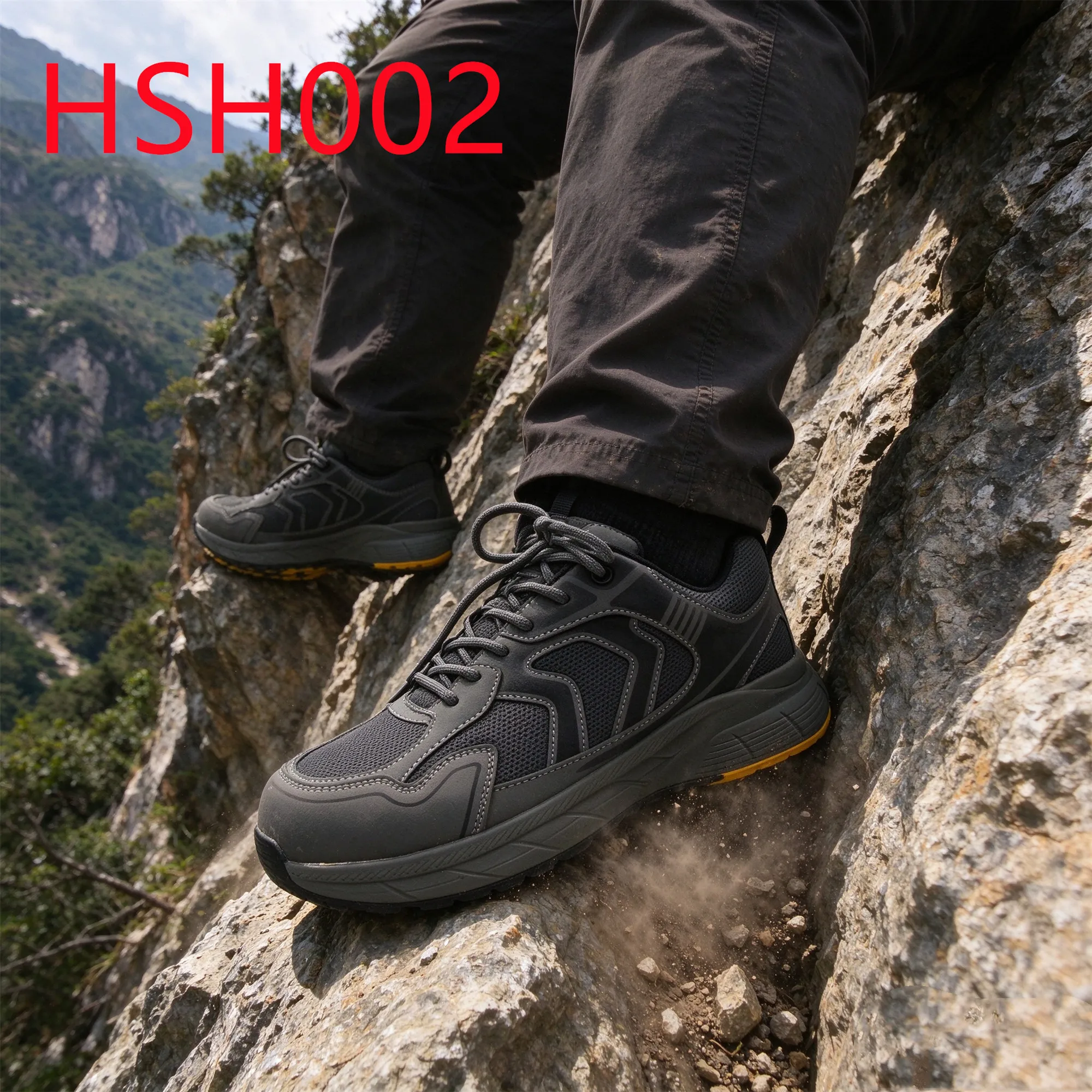HY,Hill Crossing Double Colors Sole Hua Singh 2 Inch Hiking Shoes Reflective Webbing Design Composite Toe Trainer Shoes HSH002