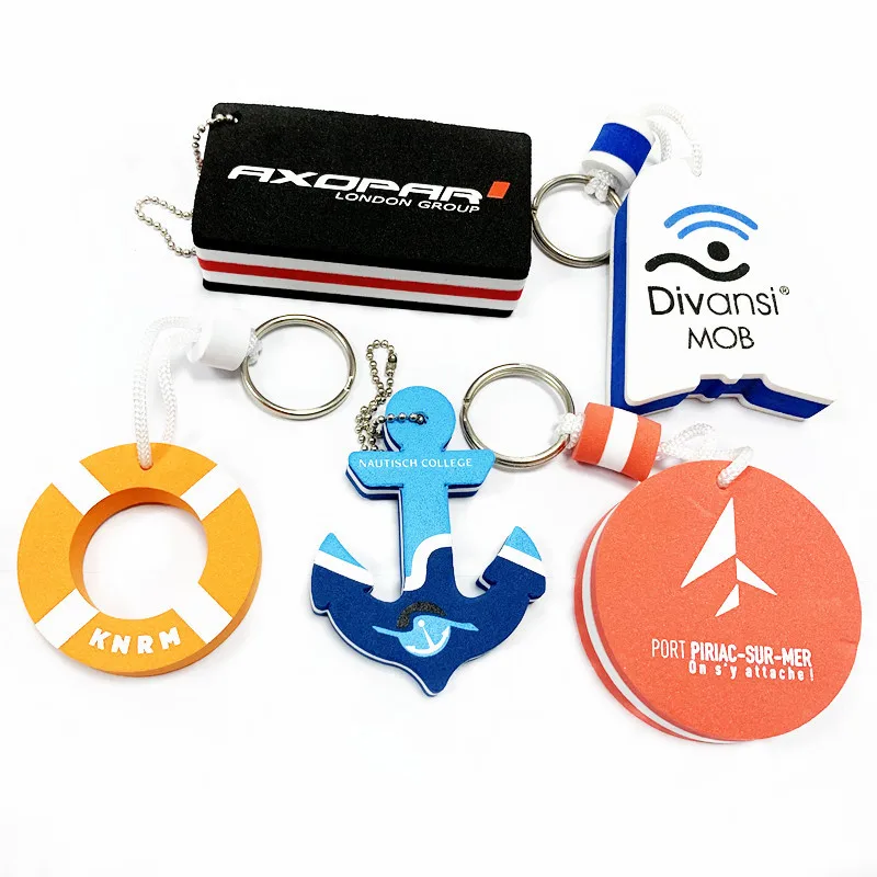 Custom Logo Shape Cylindrical Printed Logo Boat Key Chain EVA Materia Nautical Foam Floating Keychain Iron Portable Customized