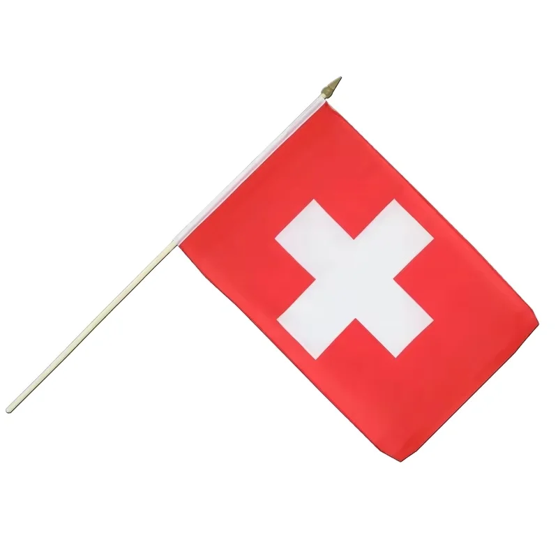 High Quality Printed Polyester Fabric Custom 30x45cm Switzerland Campaign Small Stick Mini Hand Held Flags