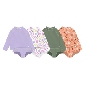 Summer Girl Beachwear Baby Girls Long Sleeve Swim Suit Kids Printed Swimwear