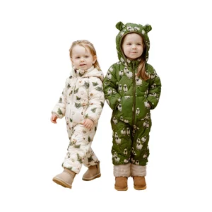 Hot Sales Hooded Children's Clothing Set Long Sleeved Cotton Print Coat Knitted Fabric for Baby Size Winter Zipper