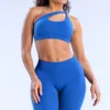 Ensemble soutien-gorge et pantalon épaules dénudées bleu électrique
