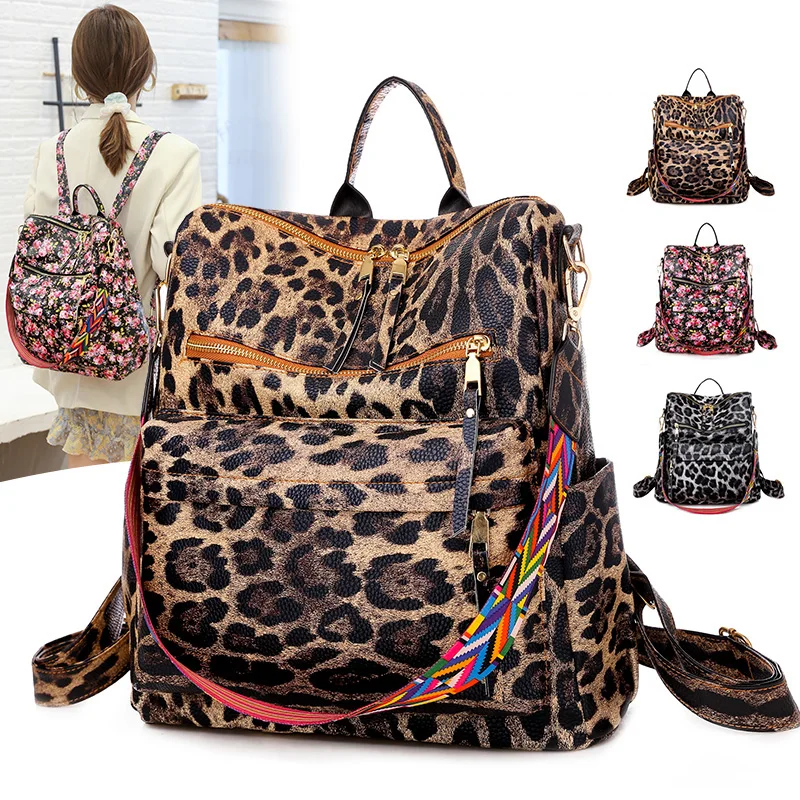 Women's Leather Backpack Fashion Diamond Leopard Pattern Outdoor Travel Backpack  Women Shoulder Bag Handbags For Female - AliExpress