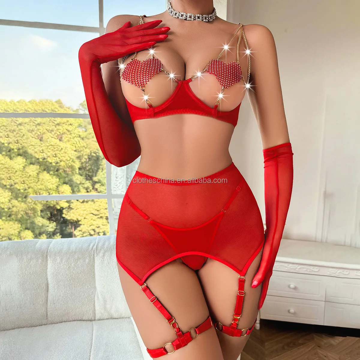 Chuangerm Oem 2024 New Fashion Sexy Lingerie Sets Erotic Mesh Open