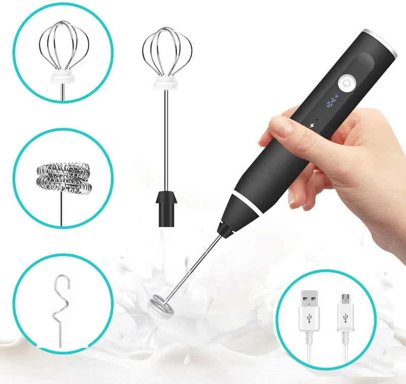 3 in 1 USB Rechargeable Electric Mini Milk Frother - China 3 in 1