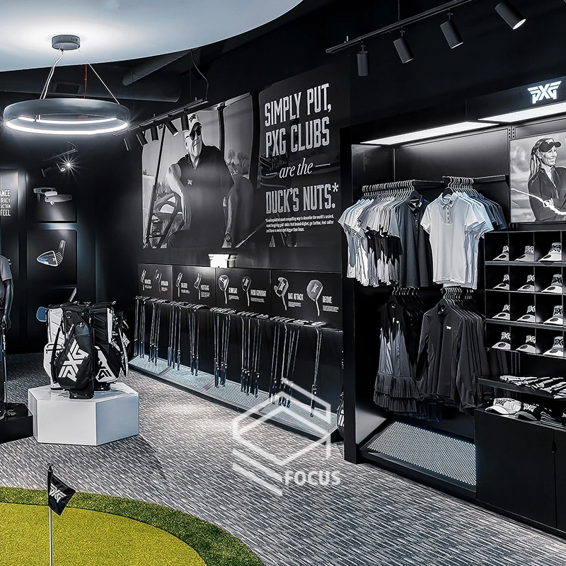 Wall-Mounted Horizontal Display Case for Golf Clubs Putters Retail Rack  with Rotating Foldable Feature