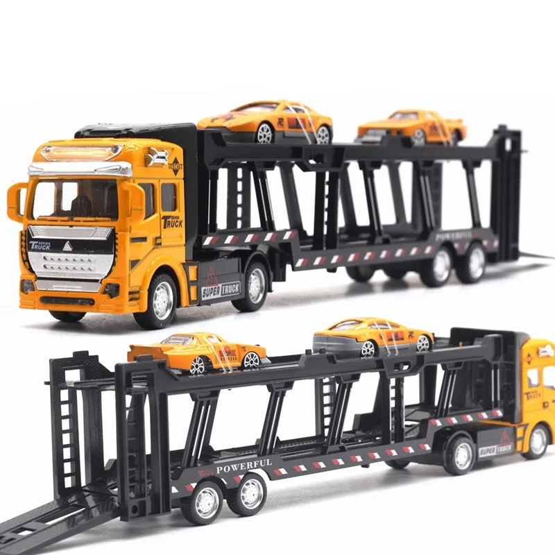 
 Потяните назад транспорт игрушка автомобиль перевозчик грузовик 1:48 тяжелый трейлер грузовик игрушка с двумя автомобилями  