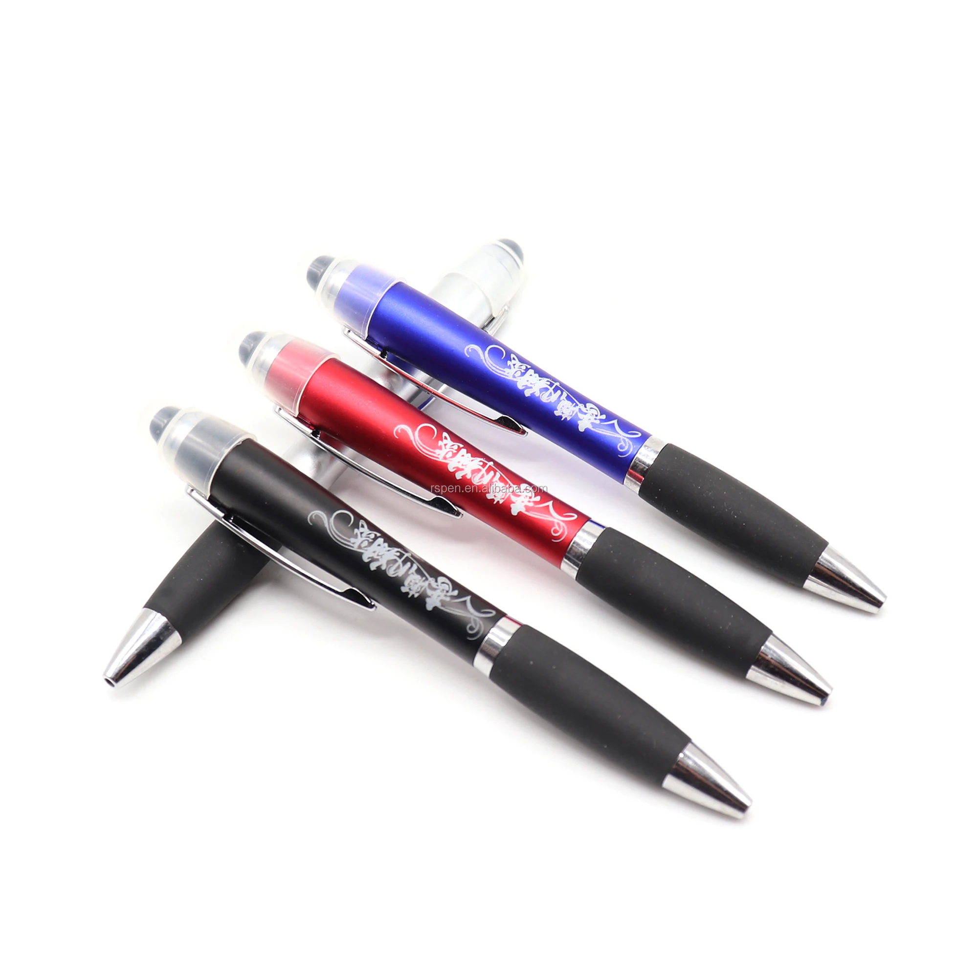 Customized Led Laser Light Up Ball Ballpoint Pen With Rubber Grip