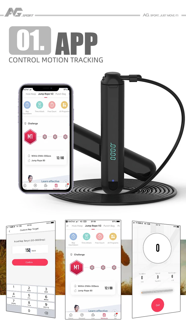 Wireless Digital Fast Cordless PVC Cable Adults Mens  Exercise Black Smart Skipping Jump Rope