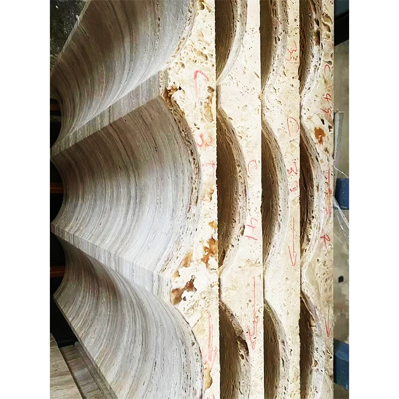 Customized Wall Decoration Panels Unique Wave-Shape Concave Design Featuring Natural Stone Travertine Marble