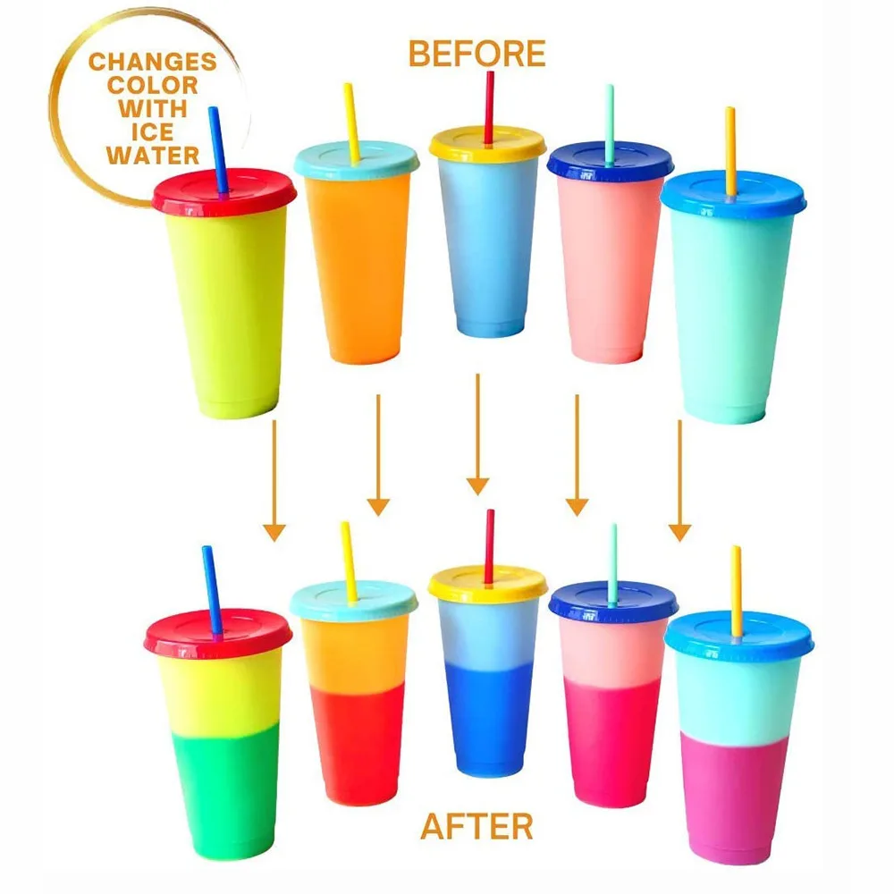 24oz Plastic Tumbler Iced Color Changing For Summer Coffee Plastic Cups With Lids With Logo