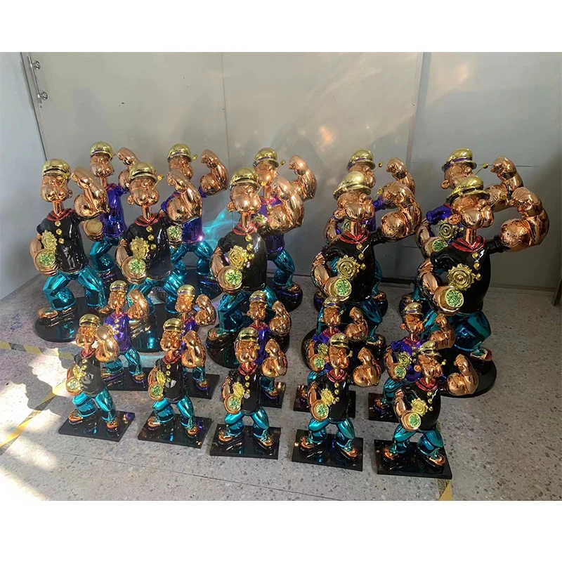 High Quality Custom Electroplating Plating Popeye Sculpture 4FT 5FT 150CM Fiberglass Popeye Status Sculpture