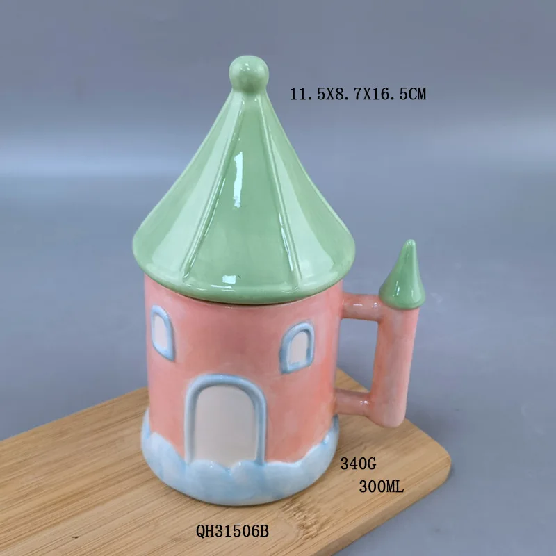 Ceramic Mug Cup Castle 3D Mug Mushroom Church Magic Macaron Coffee Cup Mediterranean Style House Shape Coffee Mug With Lid
