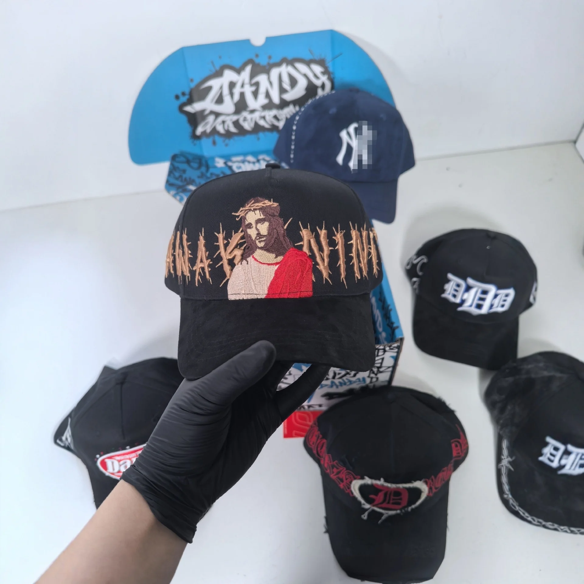 G5 Grade Black Plants and Flowers Embroidered 6-Panel PVC Baseball Cap Adjustable Men Women Hip Hop Streetwear