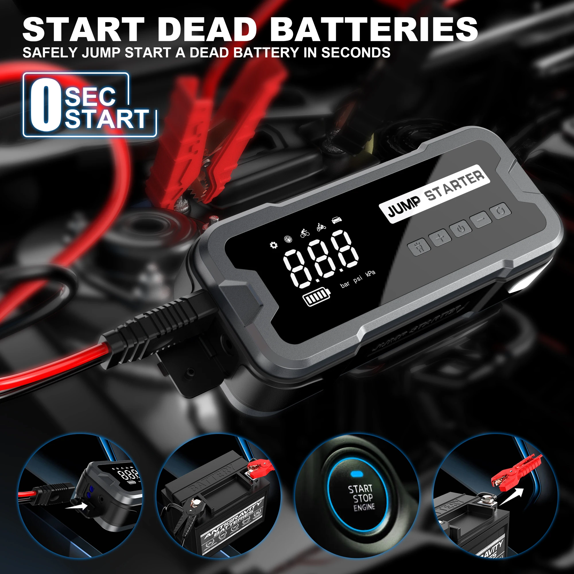 2025 Portable High-Power 4000A Peak Jump Starter Battery Pack 4-in-1 With Air Compressor Quick Start for Car Truck Motorcycle
