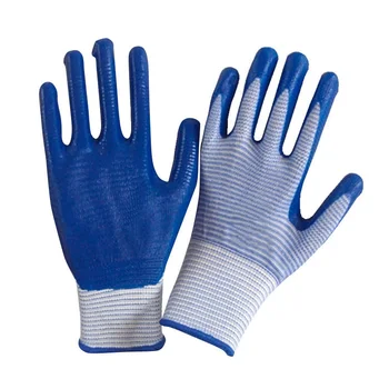 Bule stripe nylon spandex liner nitrile coated glaze hand job gloves