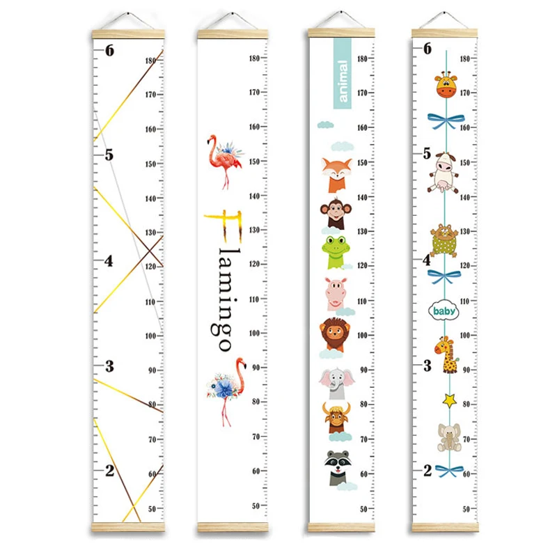 Removable Animal Party Growth Chart Ruler 63×10.2 Inch Wall Decor with Wood Frame Fabric Canvas for Measuring Kids Green Growth Chart for Kids Height Ruler 