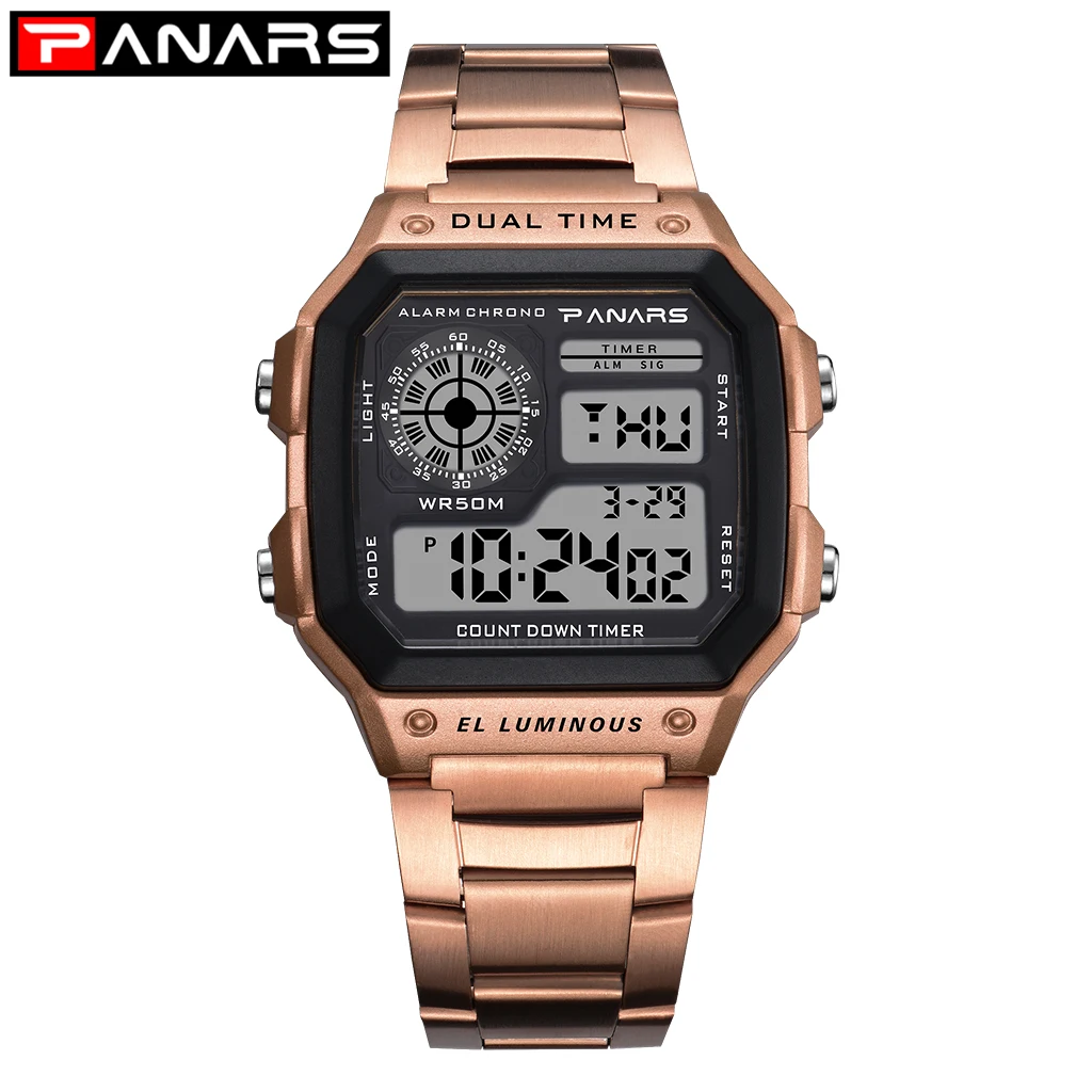 Amazon.com: PANARS Classical Waterproof Stainless Steel Electronic  Wristwatch Multifunctions (Gold) : Clothing, Shoes & Jewelry