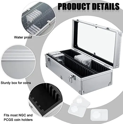Aluminum Coin Storage Box Case For 50 Slab Coin Holders With Handle
