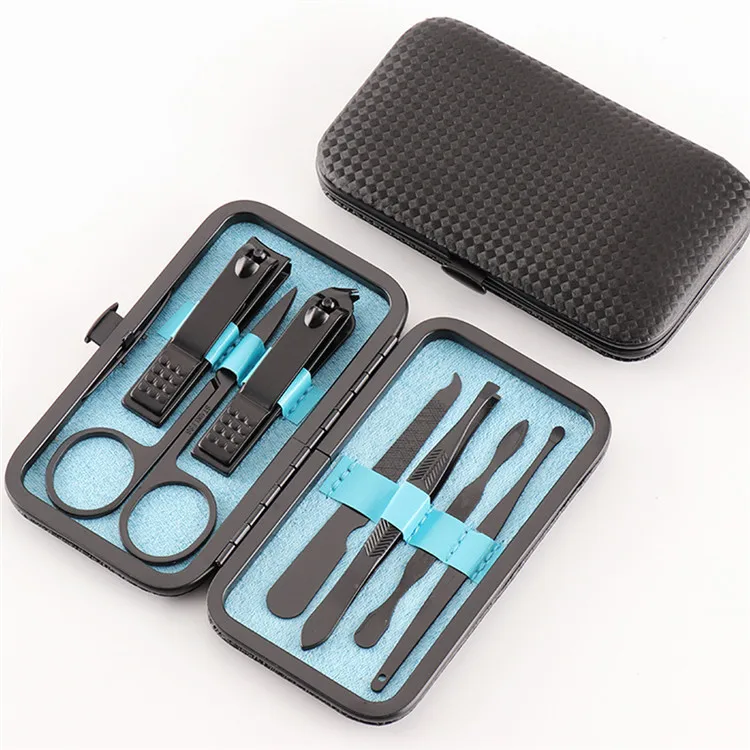 Маникюрный набор для личной гигиены маникюрный набор для ногтей набор роскошных профессиональных 7 PCS кусачки для ногтей комплект черной подарочной путешествия маникюрный педикюрный набор