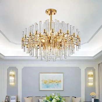 Living room bedroom lustre ceiling lights modern gold crystal chandeliers for homes