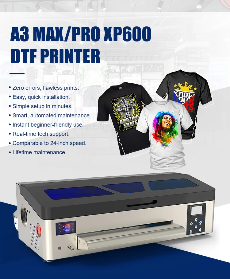 Erasmart A3 Pro DTF Printer with Dual XP600 Head Printer for T-shirt Printing Machine for Small Business
