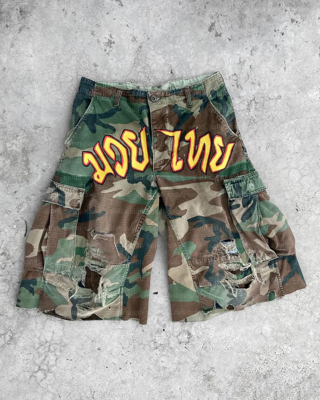 Shorts Manufacturer Bermuda Streetwear Custom Print Heavyweight Baggy Oversized Distressed Camouflage Camo Cargo Shorts for Men gallery 7