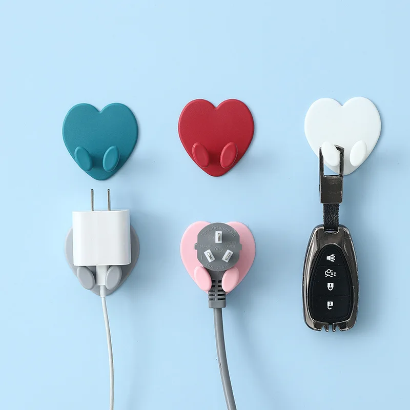 Hot Sale Factory Direct Socket Power Cord Storage Rack Environmentally Heart Shaped Hook Finishing Nailless Rod Plug Hook