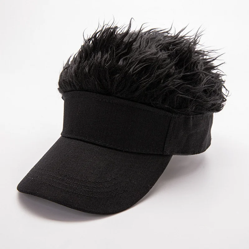 Men's Novelty Spiked Hair Visor Sun Funny Golf Hats Fake Wig Cap Peaked