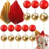 20 pcs gold red foam ball paper fan set