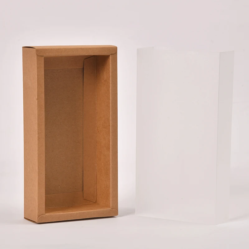 Customized Logo Packaging Kraft Drawer Box Kraft Paper Cardboard Packaging Box With Clear Plastic Pvc Lid