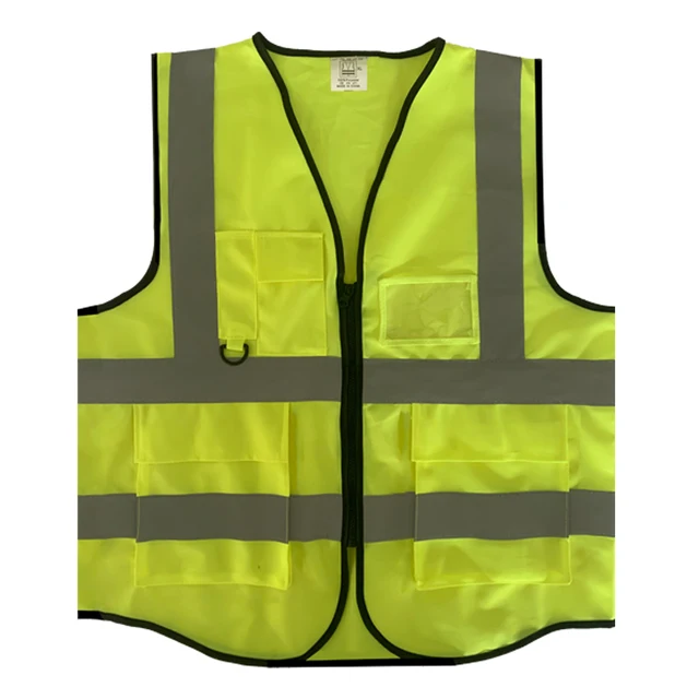 Custom Logo High Visibility  Industrial Construction Security Safety Reflective Vest With Pockets Fluorescent green Color