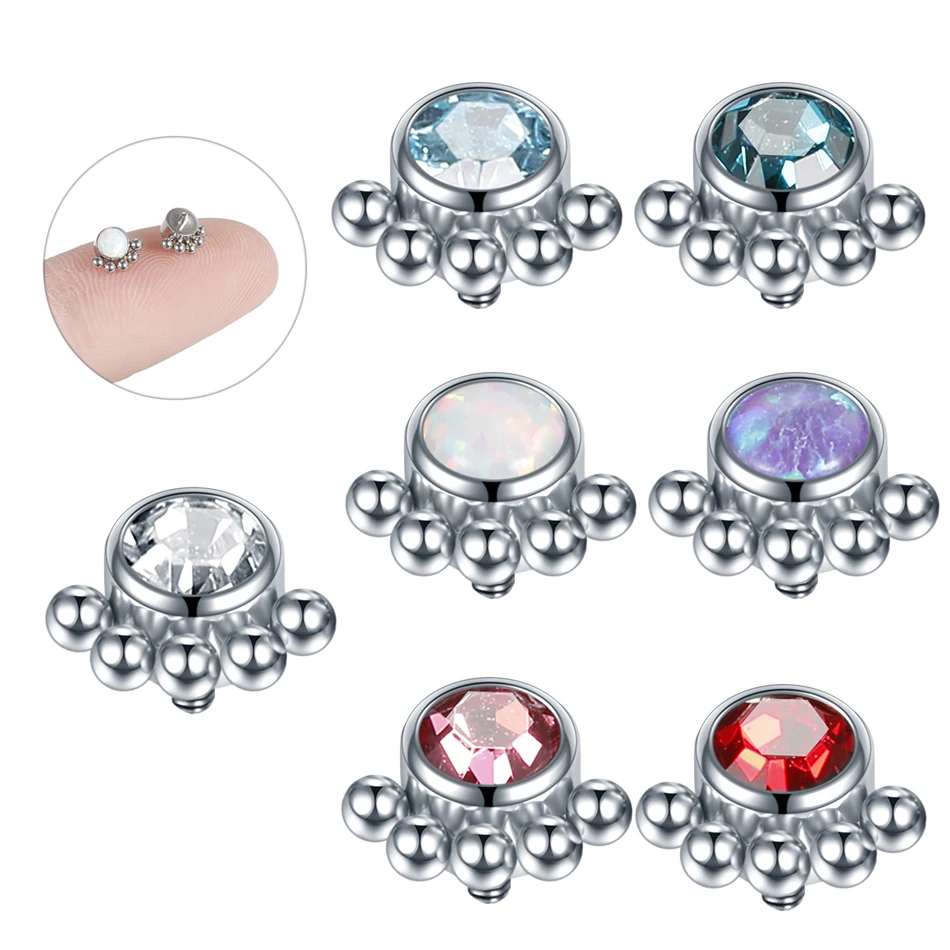 Surgical Steel Dermal Anchor Top Micro Dermal Piercings Skin Diver Crystal Gem Surface Piercings