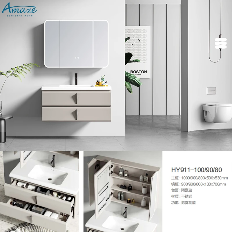 China high quality wall hung stainless steel bathroom wash basin cabinet vanity mirror supplier