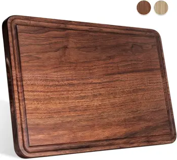 Large Walnut Wood Cutting Board for Kitchen 17x11 Cheese Charcuterie Board (Free Gift Box) Extra Thick Reversible Butcher Block