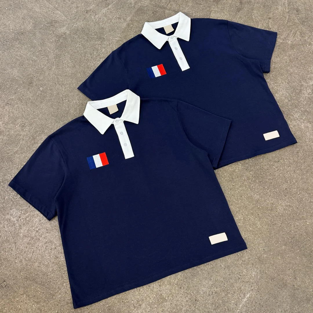 Aangepaste straatklere hoë gehalte katoen boksagtige geknipte rugbietrui vir mans, logo geborduur losse kasuele poloshirt