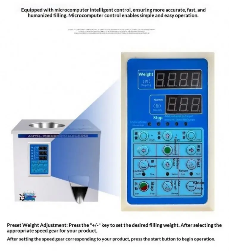 Semi-Automatic Table Top Weighing Filling Machine for Tea, Coffee Granule, Grain Sachet, Tea Leaf & Hardware