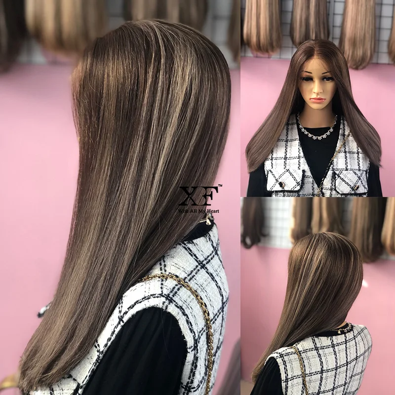 2024 Popular 19 Inches Transparent HD Swiss Lace Top Wigs ,XF 100% Brazilian Virgin Hair Jewish Lace Top Wigs